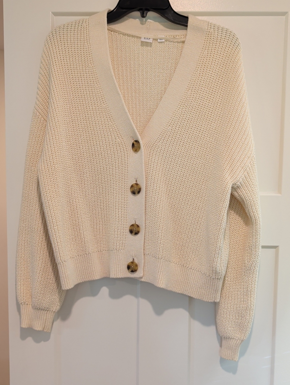 GAP Cream Knit V-Neck Button Cardigan